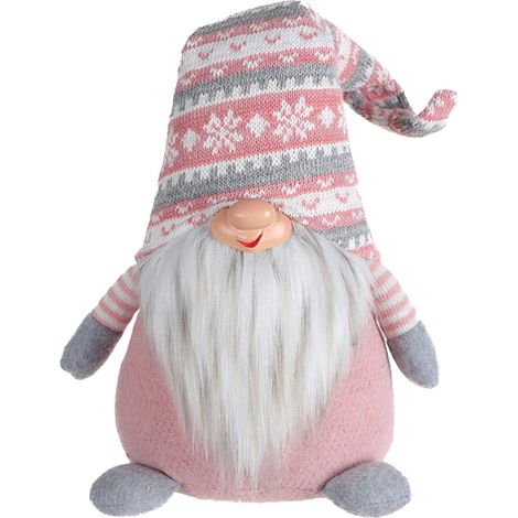 Rebecca Mobili Gnomo Nano Scandinavo Rosa Grigio Poliestere Con Barba 30,5x19x13 (1/5)