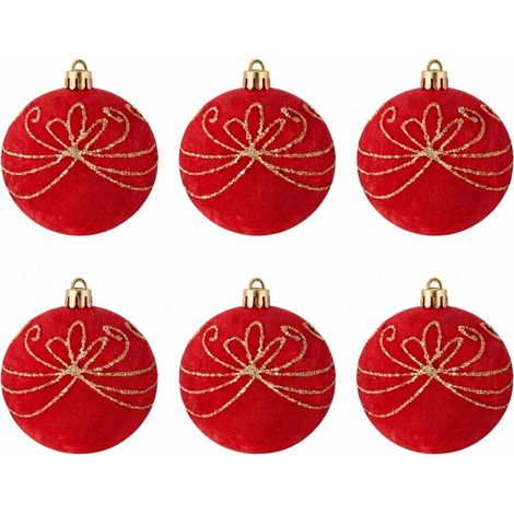 6 Palline per Albero di Natale 8 cm Velluto ROSSO con Decorazioni oro Palla sfera natalizia' addobbi rossi ghirlande Eleganti e particolari arredo casa e locali commerciali (1/5)