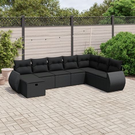 vidaXL Salon de jardin 8 pcs avec coussins noir résine tressée (1/4)