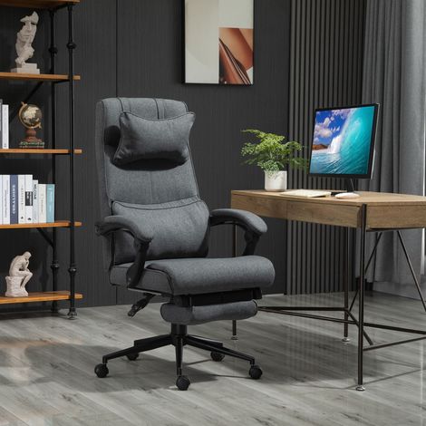 Chaise de bureau ergonomique et rembourrée, réglable en hauteur, avec accoudoirs, appui-tête, repose-pieds et 5 roulettes, 66 x 69 x 115-123 cm, grise (1/5)