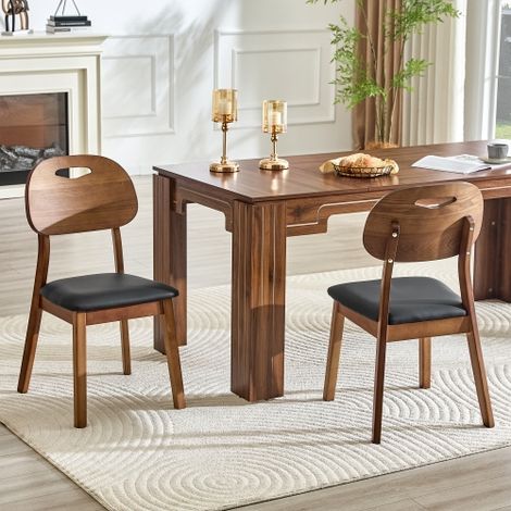 Set di 2 sedie da pranzo con schienale ovale, sedie moderne in legno con maniglia per il trasporto, sedie imbottite da cucina per sala da pranzo/soggiorno, solo sedie, tavolo non incluso. (1/5)