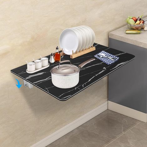 Table Murale Pliante Flottante, Bureau d'ordinateur, Table de Cuisine, Multifonctionnel Table Scandinave Suspendue, 60 x 40 cm - Noir (1/5)