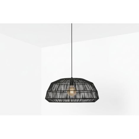 Suspension en osier "ASTRID" - E27 - Noir boho chic
