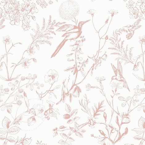 Papier Peint Autocollant Rose Et Blanc-44 X 300Cm-Papier Peint Floral Vintage-Motif Oiseaux-Film Pour Meubles-Pour Salon,Cha[BI14] (1/5)