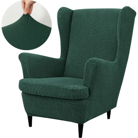 HOUSSE DE FAUTEUIL À BAGUE VERT VELOURS À MOTIFS JACQUARD ÉLASTIQUE [30-Z3-ZLB] (1/5)