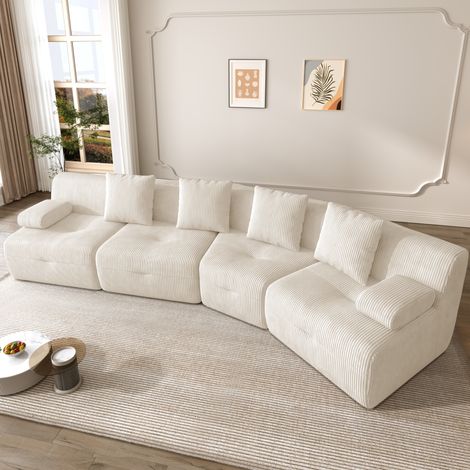 Sofá modular de 4 plazas en pana, 4 módulos, sin montaje, beige claro HAVRYA (1/5)