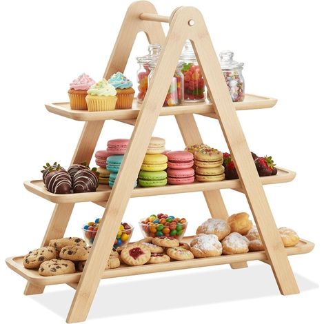 Soporte para pasteles de bambú de 3 niveles con asa, 43 x 13,5 x 39 cm (1/5)