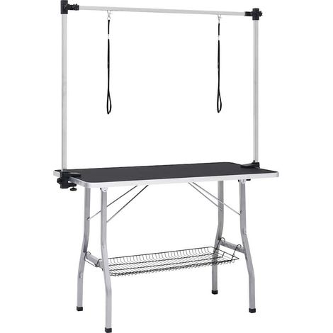 vidaXL Mesa de aseo para perros ajustable con 2 lazos y cesta (1/2)