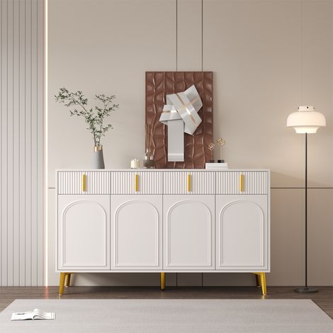 Buffet scandinave - 4 portes et 4 tiroirs - avec étagères réglables - Blanc (1/5)