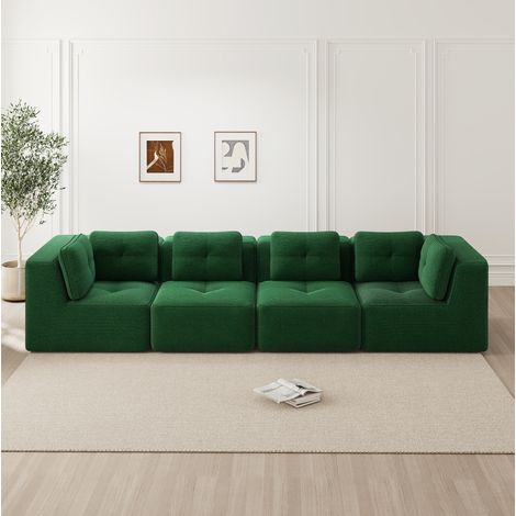 Canapé d’angle modulable 386x104x69 cm vert en velours côtelé avec assise profonde et sans montage (1/5)