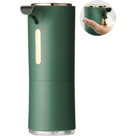 (Green) Automatic wall-mounted soap dispenser for kitchen and bathroom, 300ml capacity, adjustable (1/4)