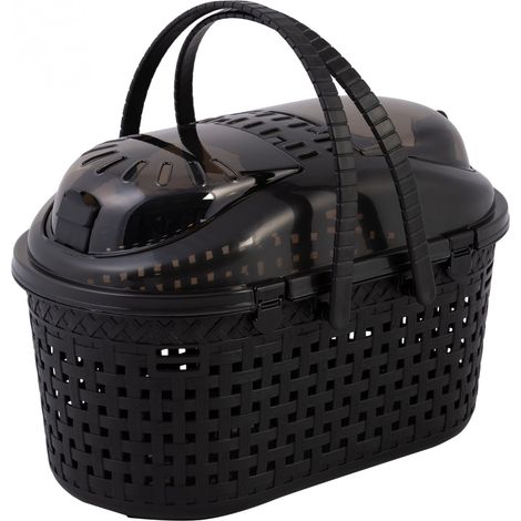 Iris Ohyama, Panier transport / Caisse 2 poignées & bandoulière Ventilation optimale pour chat, chien, rongeur - Mesh Pet CarryMPC-450, Noir