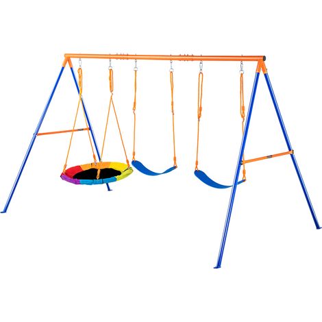 Mophorn Juego de columpio con estructura en A, capacidad para 600 libras, 1 platillo y 2 columpios con cinturón, soporte de metal, cuerda ajustable para patio trasero (1/5)