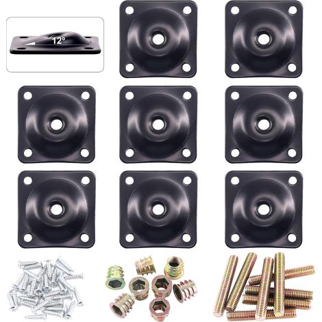 Set di piastre di montaggio per gambe per mobili nere, 8 pezzi, piastra di montaggio per gambe da 12 gradi con viti a gancio da 40 5/16 pollici (circa 1,9 cm) per mobili, divani imbottiti, sedili imbo (1/5)