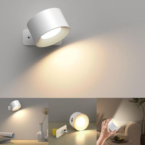 Applique murale d'intérieur, applique murale avec chargement USB, 3 couleurs et 3 niveaux, LED d'intérieur rotative à 360 °, commande tactile, sans fil (1/5)