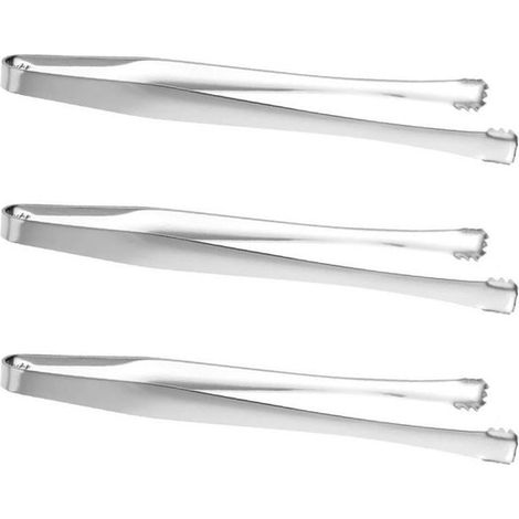 Pince à glaçons - 3 Pièces - Pince à sucre - Conception dentelée - Acier inoxydable - Ustensile de cuisine multifonctionnel - Adapté à la préparation des aliments - 15 cm - Argenté (1/5)
