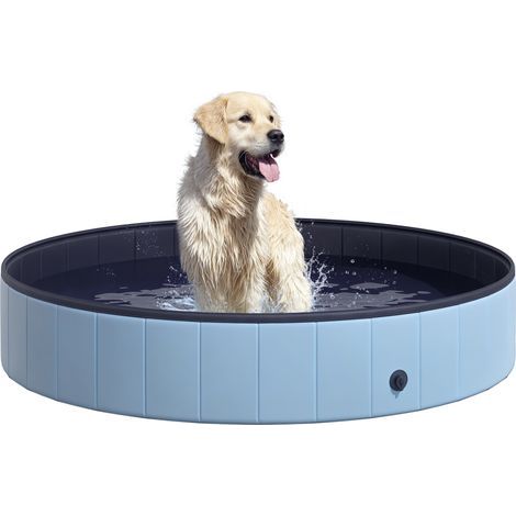 Piscine pour chien bassin PVC pliable anti-glissant facile à nettoyer diamètre 160 cm hauteur 30 cm bleu (1/5)