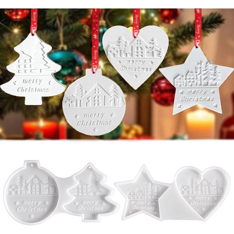 Moule Silicone Noël, 4 Pièce Moule Resine Epoxy Noel pour Plâtre, Moule de Noel Moules Silicone pour Décoration Sapin Noël, Porte-clés, Savon, Bricolage, Pendentif Suspendu, Cadeaux (1/5)
