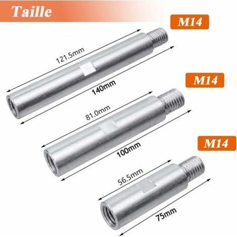 3-teiliges Verlängerungsset aus Aluminiumlegierung für Winkelschleifer, M14-Gewinde, 75 mm, 100 mm, 140 mm, mit Hebel und M14-Gewindeadapter (1/5)