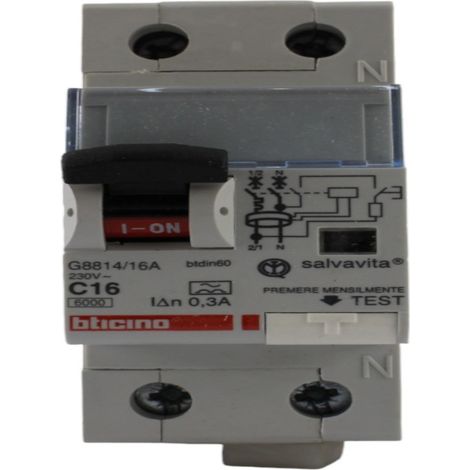 Interruttore magnetotermico differenziale CLASSE A 1P+N 0,30 16A Bticino