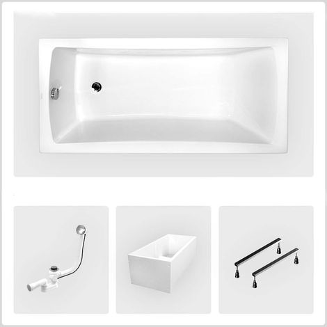 Rechteckige Badewanne - 150 x 70 cm - mit Verkleidung - Füße - Chromablauf - OPTIMA