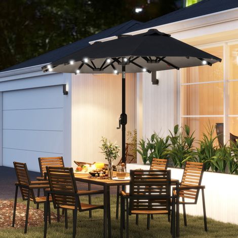 Ombrellone doppio da giardino 3 x 1,5 m, ombrellone da esterno con luce solare, manovella e 2 prese d'aria, grigio