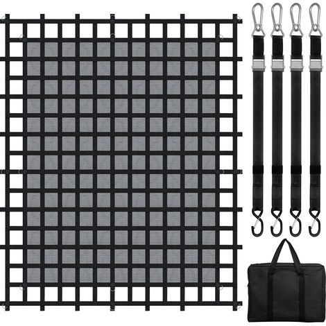 Filet de chargement, 302x267 cm, filet à bagages robuste pour camion, 680 kg, 4 sangles réglables avec mousquetons et crochets en S, résistant à l'usure, aux intempéries, pour Jeep, SUV, bateau (1/5)
