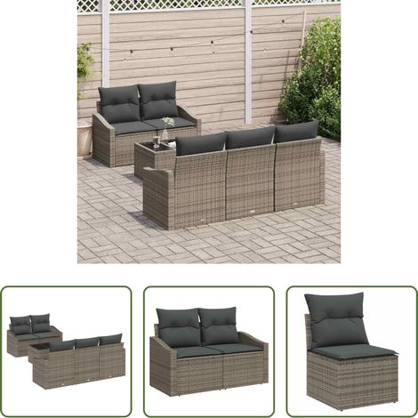 Poly-Rattan - Sofa Set mit Kissen mit Speicher 6 pcs Grau Poly-Rattan (1/5)