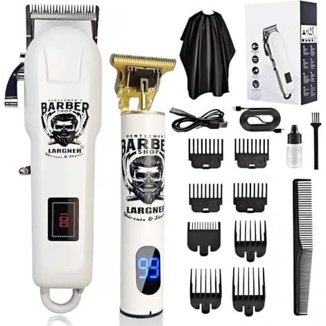 Tondeuse à cheveux professionnelle pour homme – Ensemble tondeuse électrique sans fil rechargeable lame en T, de barbier Blanc - (1/5)