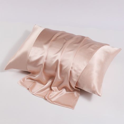 Taie d'oreiller en soie naturelle 100%, 22 momi, double face, fermeture éclair, rose chair, 51x76cm (1/5)