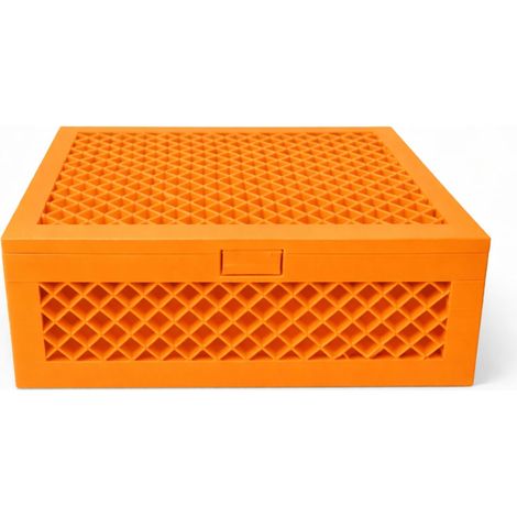 Boîte de rangement avec couvercle, orange, ajourée, pour petits objets de la maison (1/3)