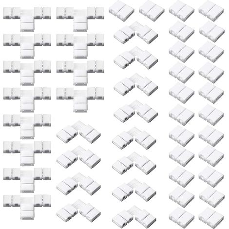 48 Pièces Connecteurs de Bandes LED 2 Broches 8 mm Connecteurs de Lumière sans Soudure en Forme de L et T Connecteurs d'Extension de Lumière d'Adaptateur LED pour 3528 2835 SMD RGB (1/5)