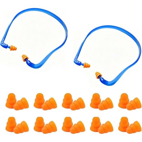 Bandeau Anti Bruit Bleu avec 2 Paires de Bouchons d'Oreille Anti Bruit et 10 Embouts Orange de Rechange, Protection Auditive Travail et Sommeil, Casque Anti Bruits Chantier Confortable (1/5)