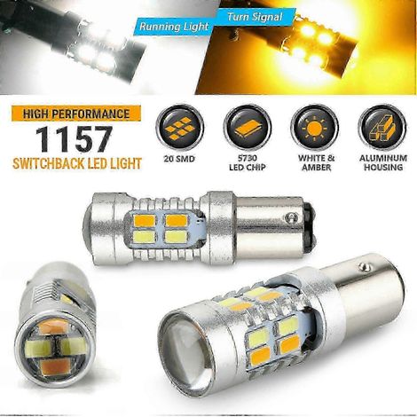 2er-Pack T20 7443 Amber/Weiße LED-Lampe, Canbus-fehlerfreie Blinkerlampe, 5630 SMD 21/5W Autobahn