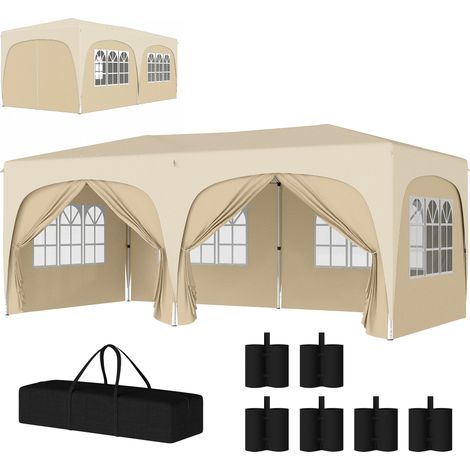 3x6m Faltpavillon zum Aufklappen, UPF50+, höhenverstellbar, mit Tragetasche und Sandsäcken, Sand
