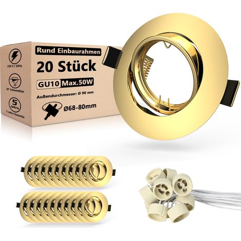 20er Spots encastrables GU10 Set Or Lampes encastrées Led 68mm Cadre Spots encastrés Rond Pivotant 30° Cadre Plafonnier Incl. Douille GU10 pour LED ou halogène (1/5)