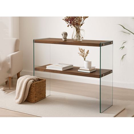 Dmora - Consola Dacell, Mesa multiusos, Gabinete de soporte, Escritorio de pasillo, 90x30h80 cm, Nuez (1/5)