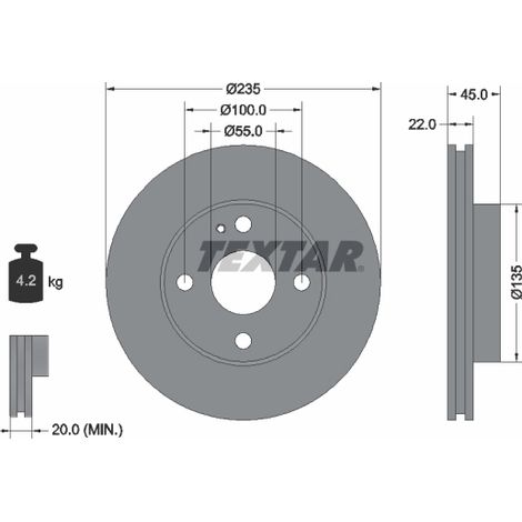 Lot de 2 Disques de frein Textar 92071500 FORD ASIA & OCEANIA B26Y3325XA