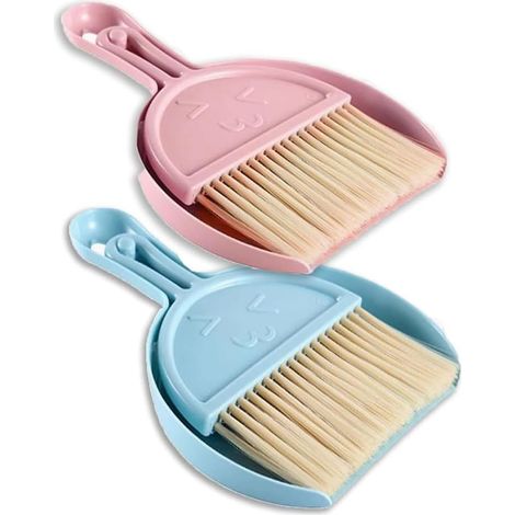 Ensemble de mini pelle et balayette pour le nettoyage de la maison bureau et table ramasse miette de table balayette pelle ensemble petite pelle 1 rose et 1 bleu balai et pelle compacts (1/5)