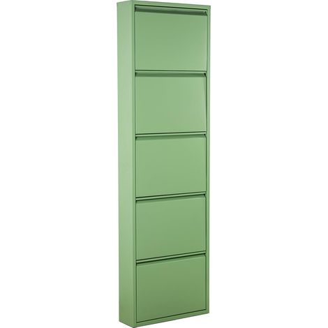 Meuble à Chaussures, Métal, Vert pâle, 15x50x170 cm (1/3)
