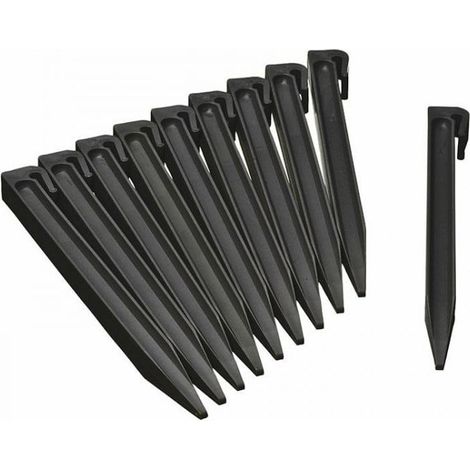 Lot de 10 ancres pour bordures de jardin en polyéthylène recyclé – Hauteur 26,7 cm pour bordure de 15 cm – Fixation par emboîtement ou vissage – Nature