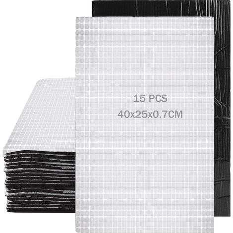 Lot de 15 tapis isolants de voiture de 7 mm - 40 x 25 cm - Auto-adhésifs - Plaque en aluminium butyle de 7 mm d'épaisseur - Tapis isolant pour capot - Résistant à l'humidité (1/5)