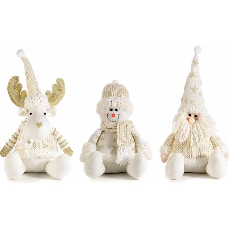 Decorazioni in panno renna, Babbo Natale e pupazzo di neve or con abbigliamento in maglia, set da 3 pezzi, Babbo: cm 19 x 15 x 39 H