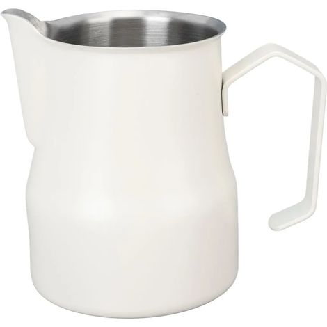 Pot à lait 450 ml en acier inoxydable 304, tasse à mousser, pot à café anti-gouttes, blanc (1/5)
