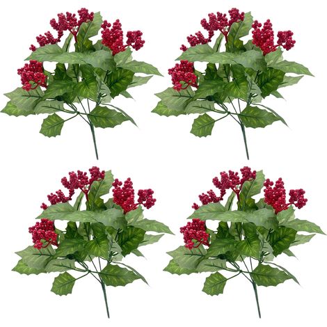 (Lot de feuilles de Noël et baies rouges, Style A10225) Lot de 4 feuilles de Noël artificielles avec baies, décoration de Noël et du Nouvel An, lot de feuilles de Noël artificielles pour séances photo (1/3)