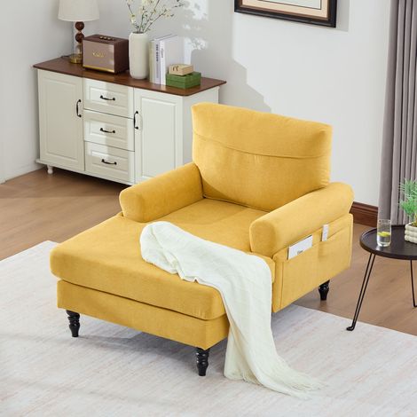 Canapé chenille 3 places accoudoirs dossier confortable pieds bois poches latérales – salon moderne (1/5)