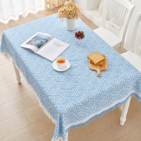 Nappe de table à carreaux en T bleu et blanc entrelacés 180180cm avec franges incluses 33 × 24 × 6 cm 1,006 kg – Livraison gratuite