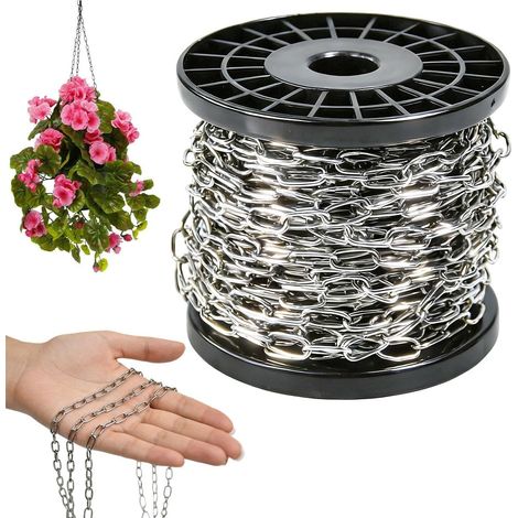 Chaîne en Acier Inoxydable 15 M au Mètre Chaîne en Acier 1,5 mm Chaînes Suspendue de 1,5MM Chaînes Métalliques Suspension pour Mangeoires d'oiseaux, Laisses pour Chiens, Panneaux, Bricolage (1/5)