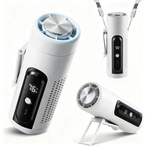 Tragbarer Ventilator mit Kühlpad, 3-in-1 Mini-Ventilator mit Lampe und Clip, 5 Geschwindigkeitsstufen (Weiß) (1/5)