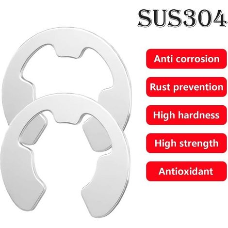 100 Pièces Circlips E-Clip en Acier Inoxydable 304 pour Fixation Roulements Φ6.0mm (1/5)